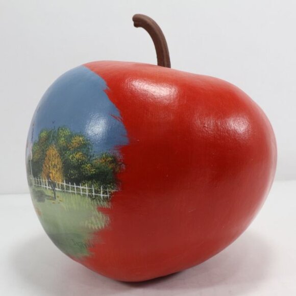 Hand Painted Pumpkin Apple Schoolhouse Scene Farmhouse Core Country Decor - Picture 7 of 10